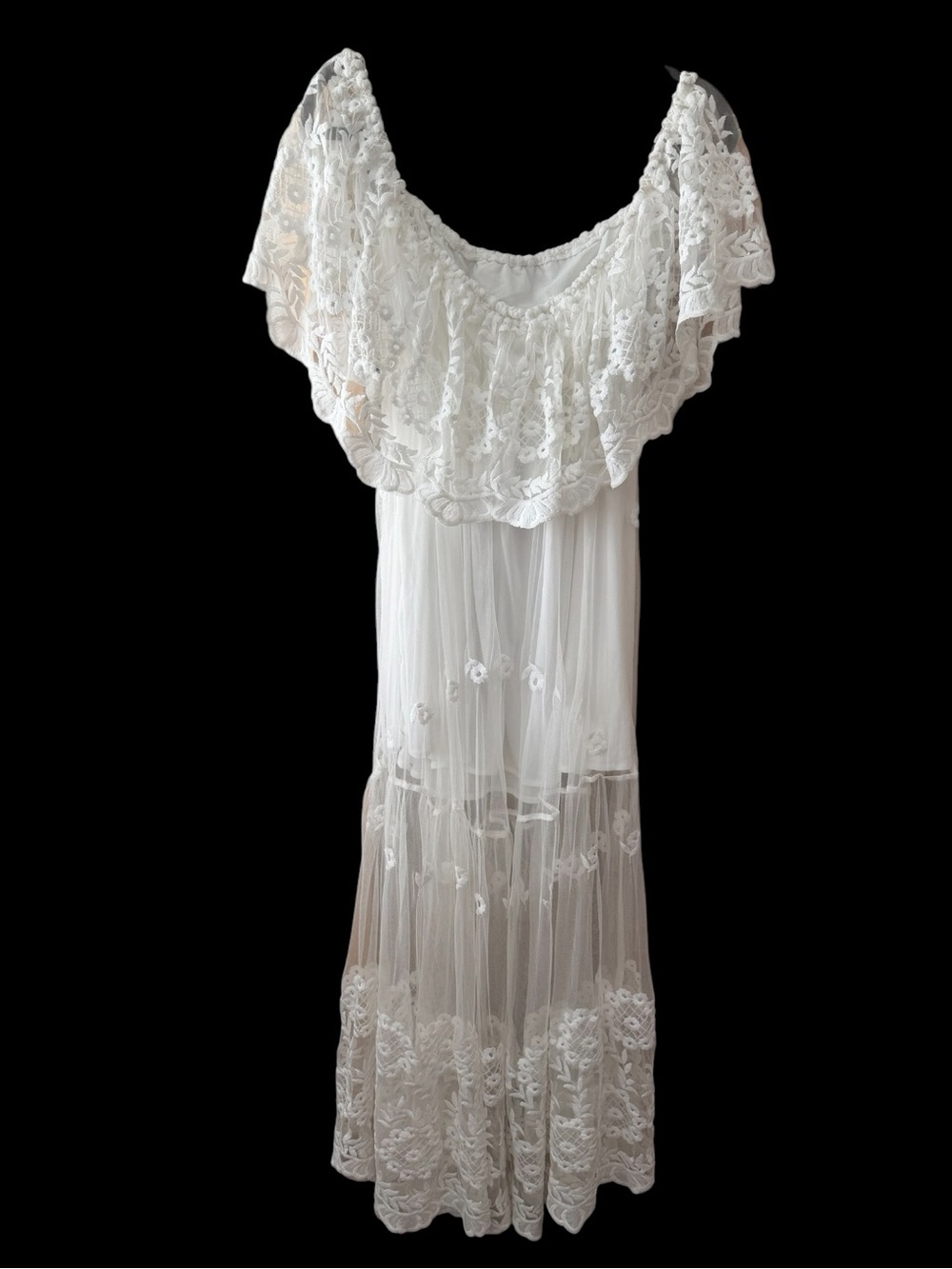 White Embroidered Lace Off Shoulder Maxi Dress Size US 4 Small - Picture 6 of 11